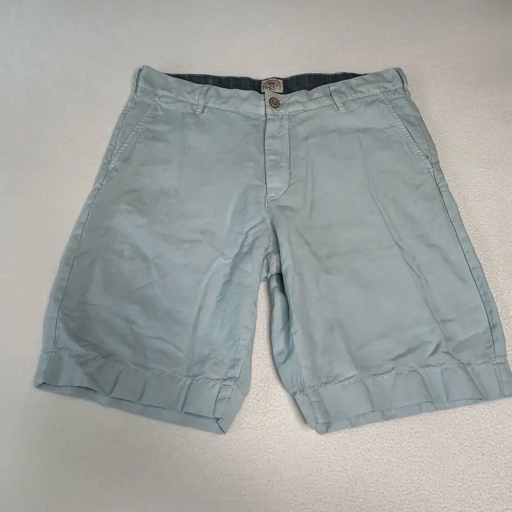 Faherty Men's Size 32 Malibu Linen Blend Chino Shorts Light Blue